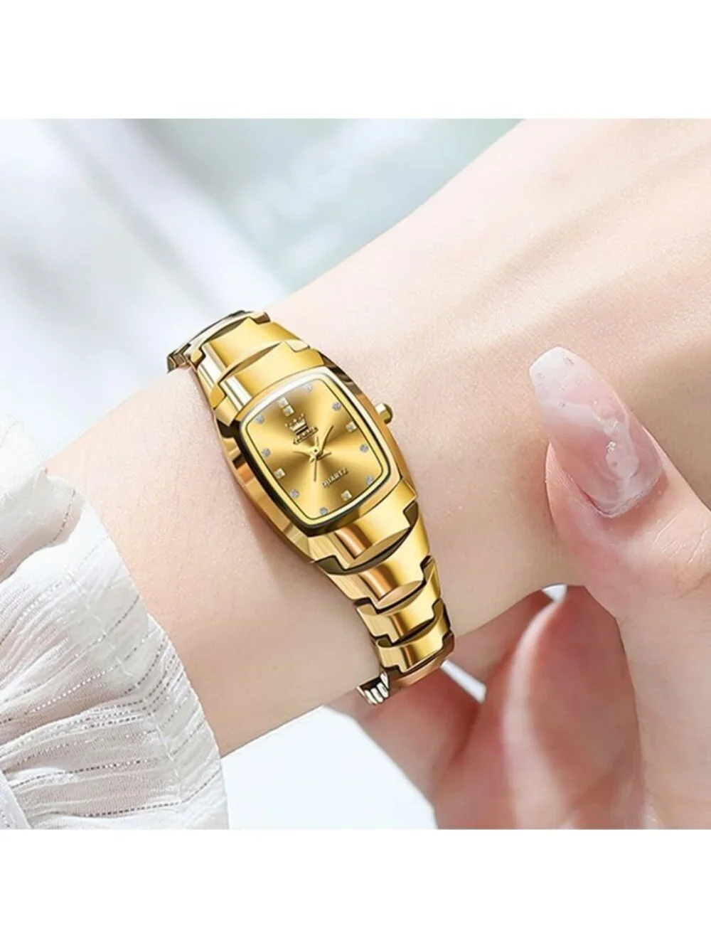 Women's Gold Ceramic Diamond Chronograph Waterproof Casual Ladies Wrist Watch